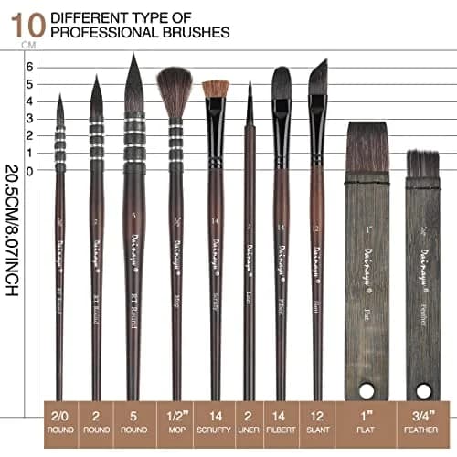 Dainayw Organic Synthetic Blue Squirrel Horse Hair Paint Brush Set of 10 | Artist Quality for Watercolor, Acrylic, Gouache, Oil thumbnail 3