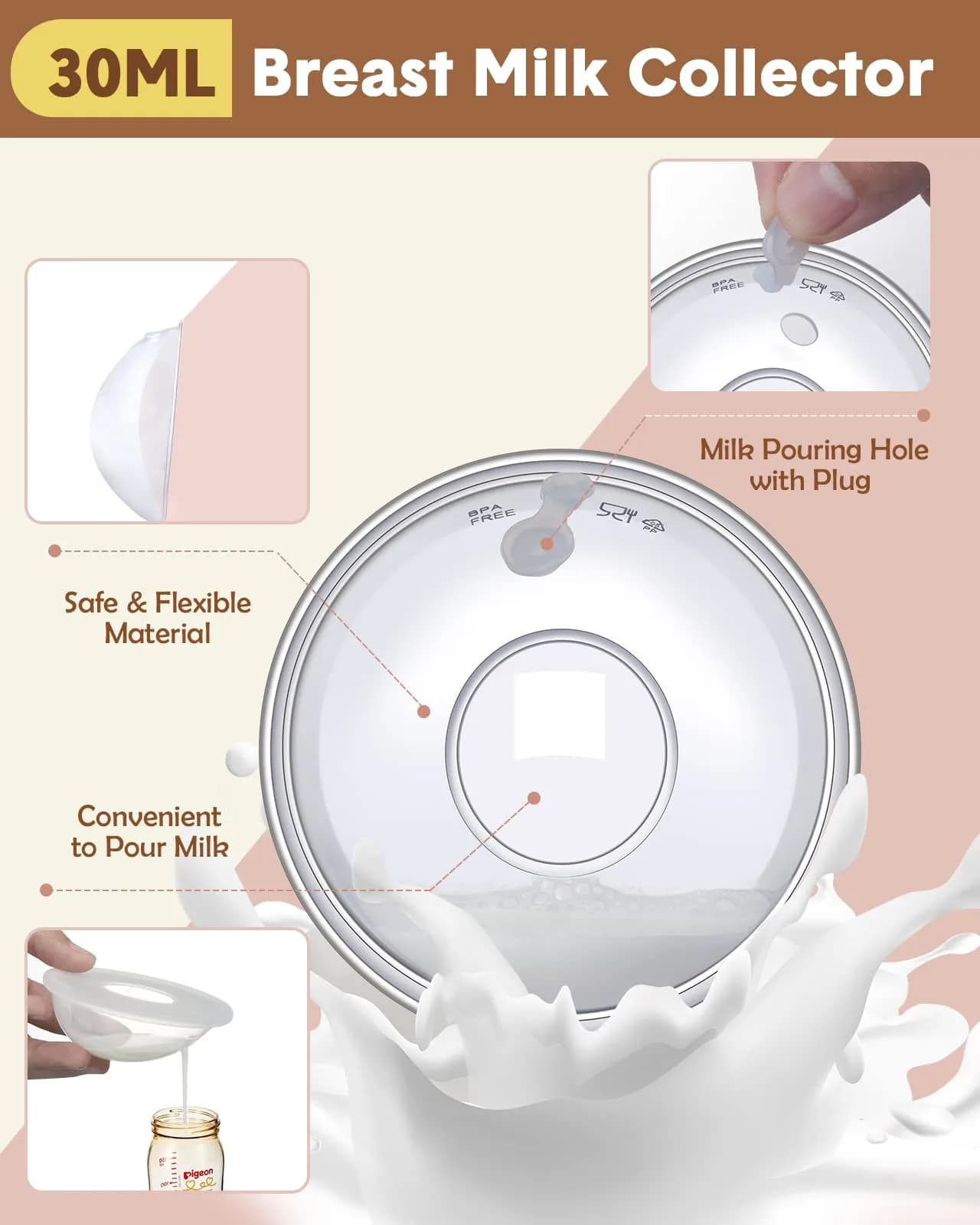 Lictin Breast Milk Collector & Nipple Shields, 60ml Capacity | USA-Imported for Breastfeeding Moms - view 2