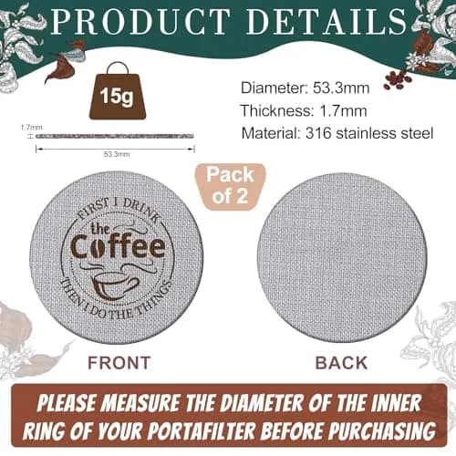 Yaomiao 53.3mm Espresso Puck Screen 1.7mm Thickness, 2-Pack | Stainless Steel Mesh Filter for Portafilter thumbnail 2