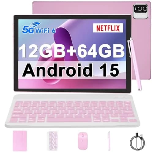 IWEGGO Android 15 Tablet 10.1 Inch 12GB RAM 64GB ROM 1TB Expansion Pink | Quad-core Processor, 1280x800 HD Touchscreen, 2-in-1 with Keyboard, Mouse, Stylus thumbnail 1