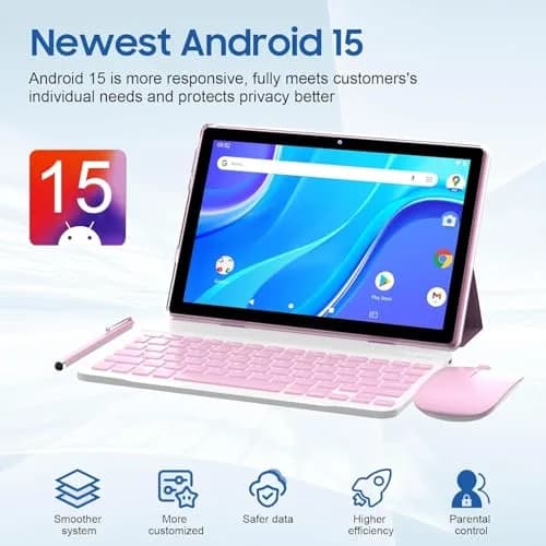 IWEGGO Android 15 Tablet 10.1 Inch 12GB RAM 64GB ROM 1TB Expansion Pink | Quad-core Processor, 1280x800 HD Touchscreen, 2-in-1 with Keyboard, Mouse, Stylus thumbnail 2