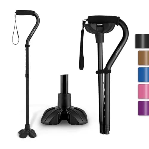 GPTCAMP Quad Base Walking Cane 79-92cm (31"-36") | Self-Standing, 140kg Capacity, Offset Grip thumbnail 1
