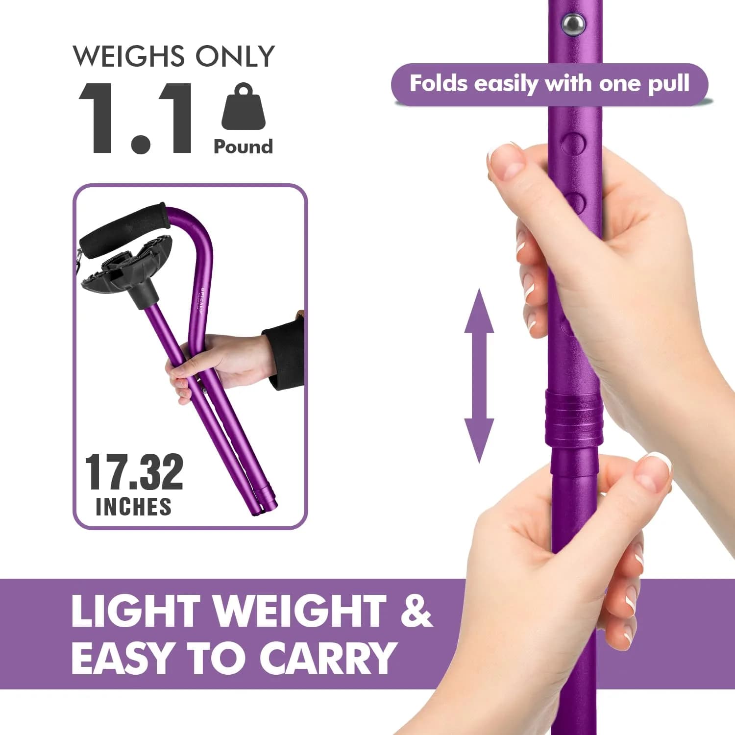 GPTCAMP Quad Base Walking Cane with Offset EVA Handle & Self-Standing Feature | 1.1 lbs Lightweight, 300 lbs Capacity, Adjustable 31"-36" - view 5