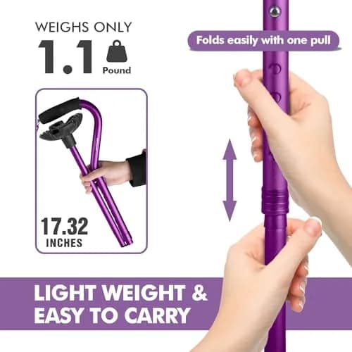 GPTCAMP Quad Base Walking Cane with Offset EVA Handle & Self-Standing Feature | 1.1 lbs Lightweight, 300 lbs Capacity, Adjustable 31"-36" thumbnail 5