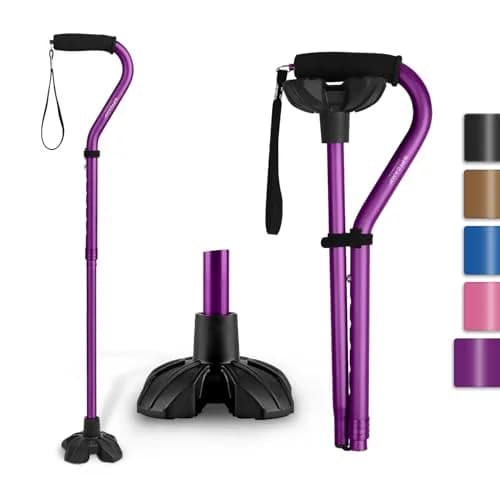 GPTCAMP Quad Base Walking Cane with Offset EVA Handle & Self-Standing Feature | 1.1 lbs Lightweight, 300 lbs Capacity, Adjustable 31"-36" thumbnail 1