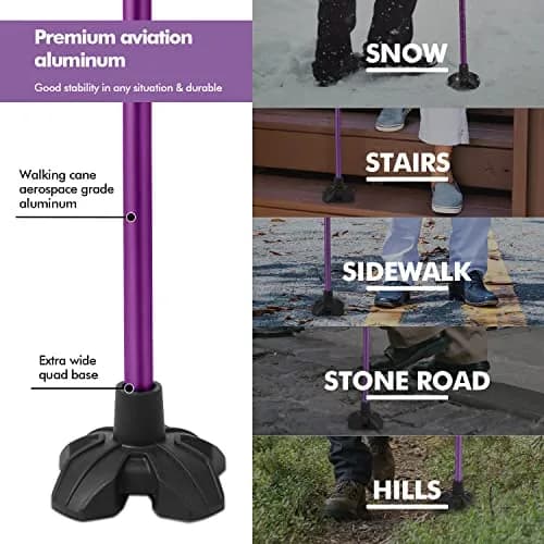 GPTCAMP Quad Base Walking Cane with Offset EVA Handle & Self-Standing Feature | 1.1 lbs Lightweight, 300 lbs Capacity, Adjustable 31"-36" thumbnail 3