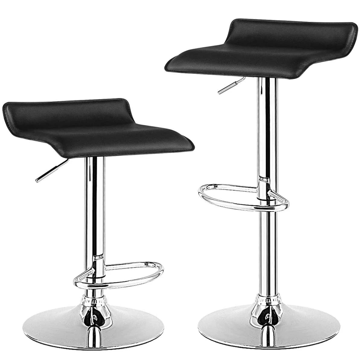 NAFORT Modern Swivel Bar Stools Set of 2 | Height Adjustable PU Leather & Chrome — Black
