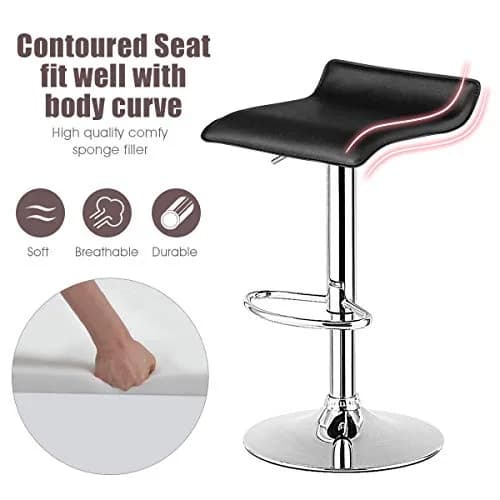 NAFORT Modern Backless Chrome Hydraulic Counter Bar Stools Set of 2 | Swivel Adjustable PU Leather Seats thumbnail 4