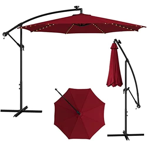 HAPPYGRILL 10 ft Offset Umbrella with 112 LED Lights | Solar-Powered, Tilt & Crank, Stable Cross Base Stand thumbnail 1