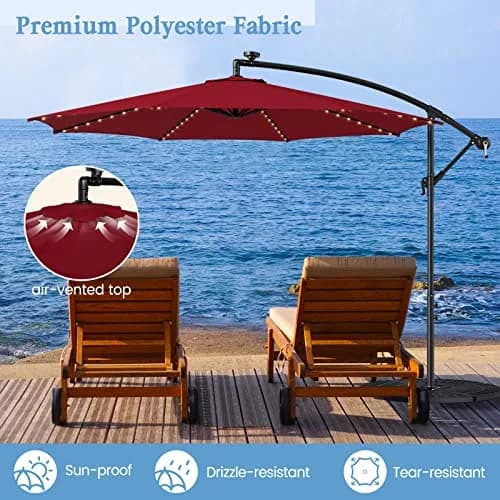 HAPPYGRILL 10 ft Offset Umbrella with 112 LED Lights | Solar-Powered, Tilt & Crank, Stable Cross Base Stand thumbnail 4