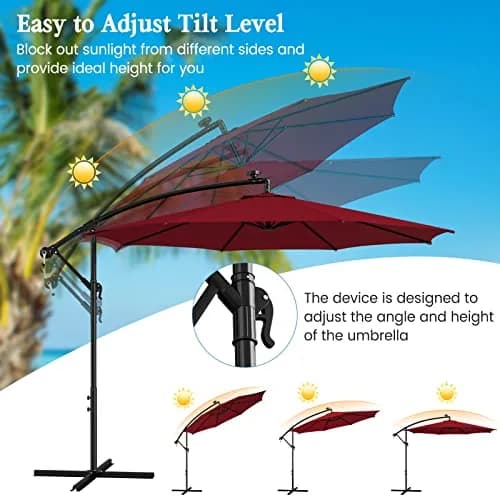 HAPPYGRILL 10 ft Offset Umbrella with 112 LED Lights | Solar-Powered, Tilt & Crank, Stable Cross Base Stand thumbnail 6