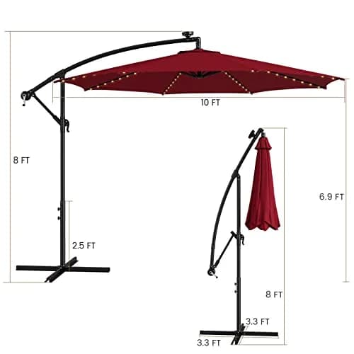 HAPPYGRILL 10 ft Offset Umbrella with 112 LED Lights | Solar-Powered, Tilt & Crank, Stable Cross Base Stand thumbnail 9