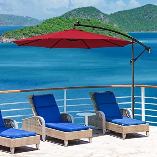 HAPPYGRILL 10 ft Offset Umbrella with 112 LED Lights | Solar-Powered, Tilt & Crank, Stable Cross Base Stand thumbnail 3