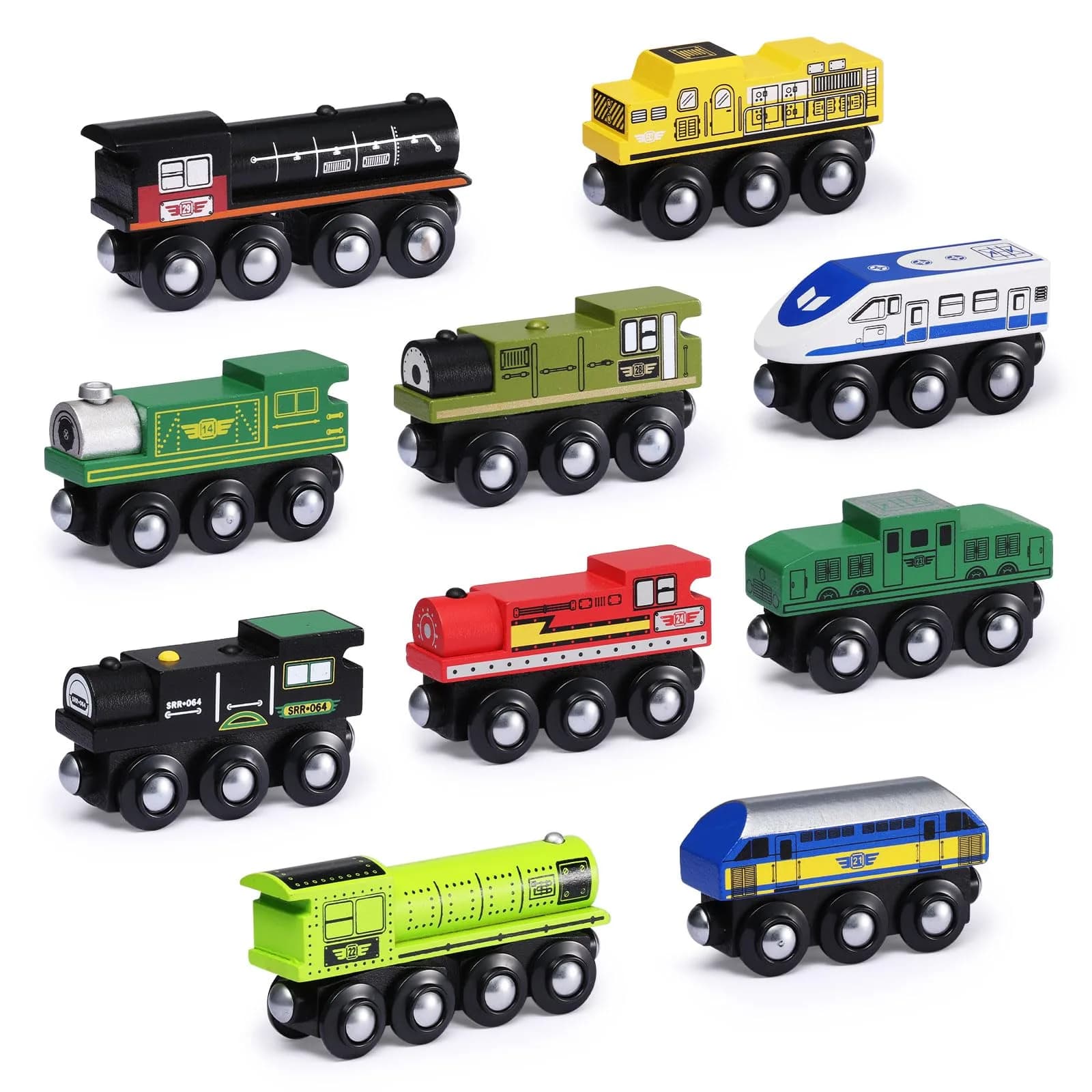SainSmart Jr. Wooden Train Set Accessories Magnetic Toy Cars 10 PCS | Compatible with Major Brands