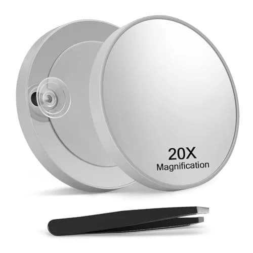 Macaki 20x Magnifying Mirror Suction Cup 8.9cm (3.5in) Grey | Powerful Close-Up Detail for Makeup & Grooming thumbnail 1