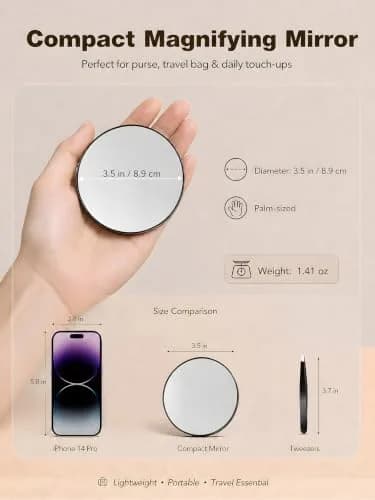 Macaki 20x Magnifying Mirror Suction Cup 8.9cm (3.5in) Grey | Powerful Close-Up Detail for Makeup & Grooming thumbnail 2