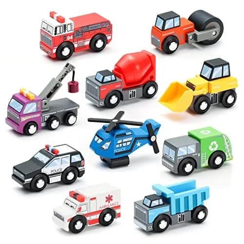 SainSmart Jr. Wooden Train Set Accessories Toy Cars (10 PCS) - 16.6cm x 23.7cm x 5.9cm | Compatible with Major Brands thumbnail 1