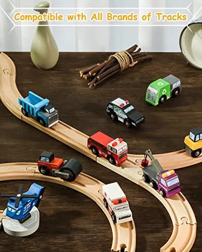 SainSmart Jr. Wooden Train Set Accessories Toy Cars (10 PCS) - 16.6cm x 23.7cm x 5.9cm | Compatible with Major Brands thumbnail 4