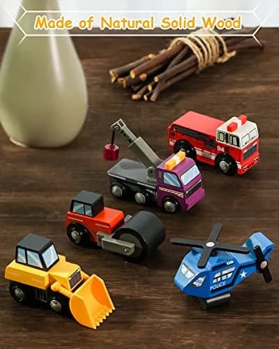 SainSmart Jr. Wooden Train Set Accessories Toy Cars (10 PCS) - 16.6cm x 23.7cm x 5.9cm | Compatible with Major Brands thumbnail 2