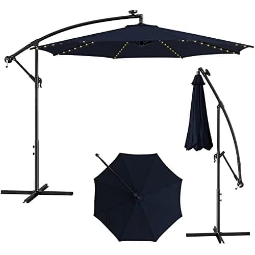 HAPPYGRILL 10FT Cantilever Offset Patio Umbrella with Solar Lights | Large 80 sq.ft Shade, Solar LED, Tilt & Crank, Stable Metal Support thumbnail 1