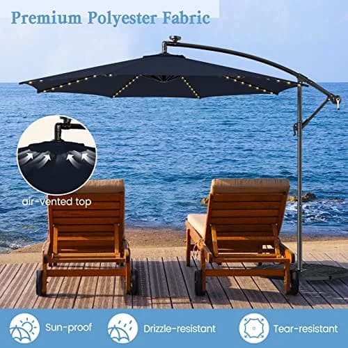 HAPPYGRILL 10FT Cantilever Offset Patio Umbrella with Solar Lights | Large 80 sq.ft Shade, Solar LED, Tilt & Crank, Stable Metal Support thumbnail 4