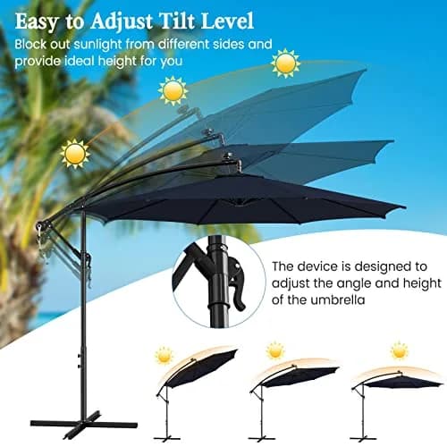 HAPPYGRILL 10FT Cantilever Offset Patio Umbrella with Solar Lights | Large 80 sq.ft Shade, Solar LED, Tilt & Crank, Stable Metal Support thumbnail 6