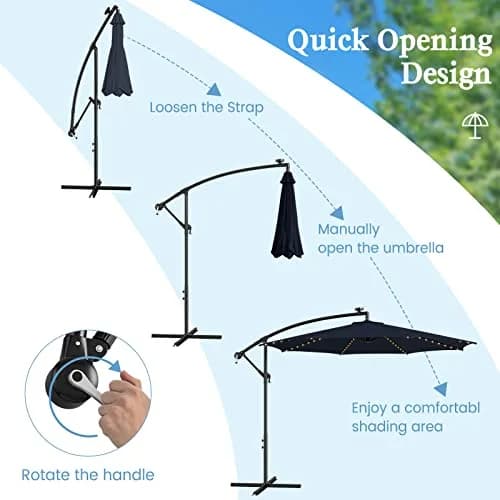 HAPPYGRILL 10FT Cantilever Offset Patio Umbrella with Solar Lights | Large 80 sq.ft Shade, Solar LED, Tilt & Crank, Stable Metal Support thumbnail 7