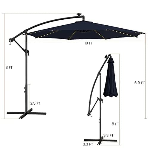 HAPPYGRILL 10FT Cantilever Offset Patio Umbrella with Solar Lights | Large 80 sq.ft Shade, Solar LED, Tilt & Crank, Stable Metal Support thumbnail 9