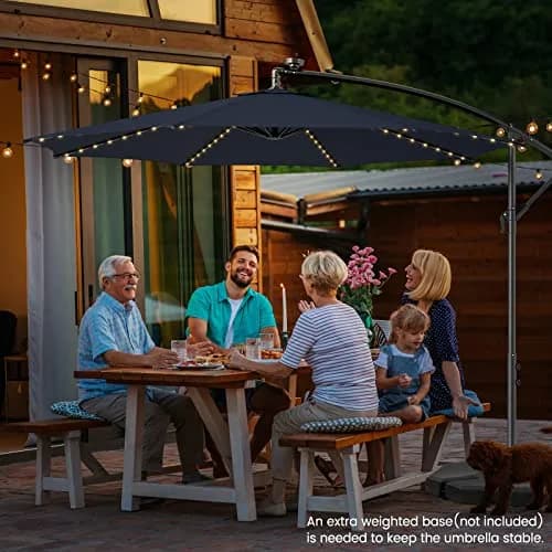 HAPPYGRILL 10FT Cantilever Offset Patio Umbrella with Solar Lights | Large 80 sq.ft Shade, Solar LED, Tilt & Crank, Stable Metal Support thumbnail 2
