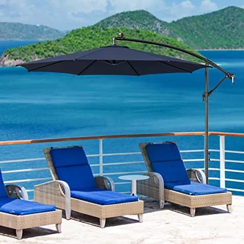 HAPPYGRILL 10FT Cantilever Offset Patio Umbrella with Solar Lights | Large 80 sq.ft Shade, Solar LED, Tilt & Crank, Stable Metal Support thumbnail 3