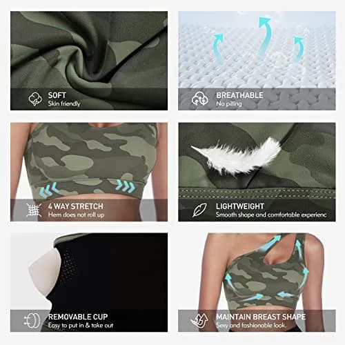 Sykooria Women's One Shoulder Sports Bra Camouflage Green | Medium Support, Breathable & Soft Fabric thumbnail 4