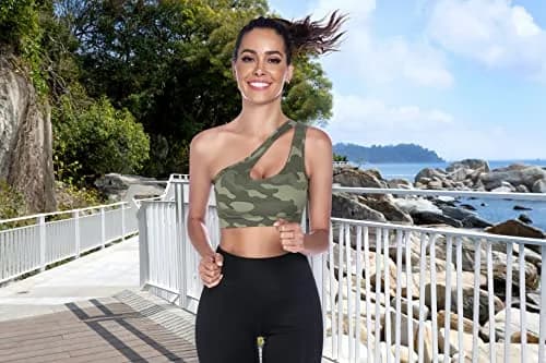 Sykooria Women's One Shoulder Sports Bra Camouflage Green | Medium Support, Breathable & Soft Fabric thumbnail 6