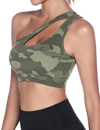 Sykooria Women's One Shoulder Sports Bra Camouflage Green | Medium Support, Breathable & Soft Fabric thumbnail 7
