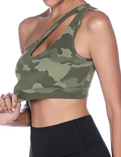 Sykooria Women's One Shoulder Sports Bra Camouflage Green | Medium Support, Breathable & Soft Fabric thumbnail 8