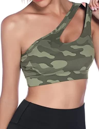 Sykooria Women's One Shoulder Sports Bra Camouflage Green | Medium Support, Breathable & Soft Fabric thumbnail 2