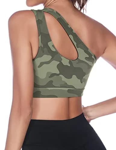 Sykooria Women's One Shoulder Sports Bra Camouflage Green | Medium Support, Breathable & Soft Fabric thumbnail 3