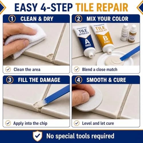 cocomfix Tile Repair Kit, Porcelain & Ceramic Chip, Crack & Hole Filler (231g / 8.15 oz) | USA-Sourced for Seamless DIY Restoration thumbnail 4