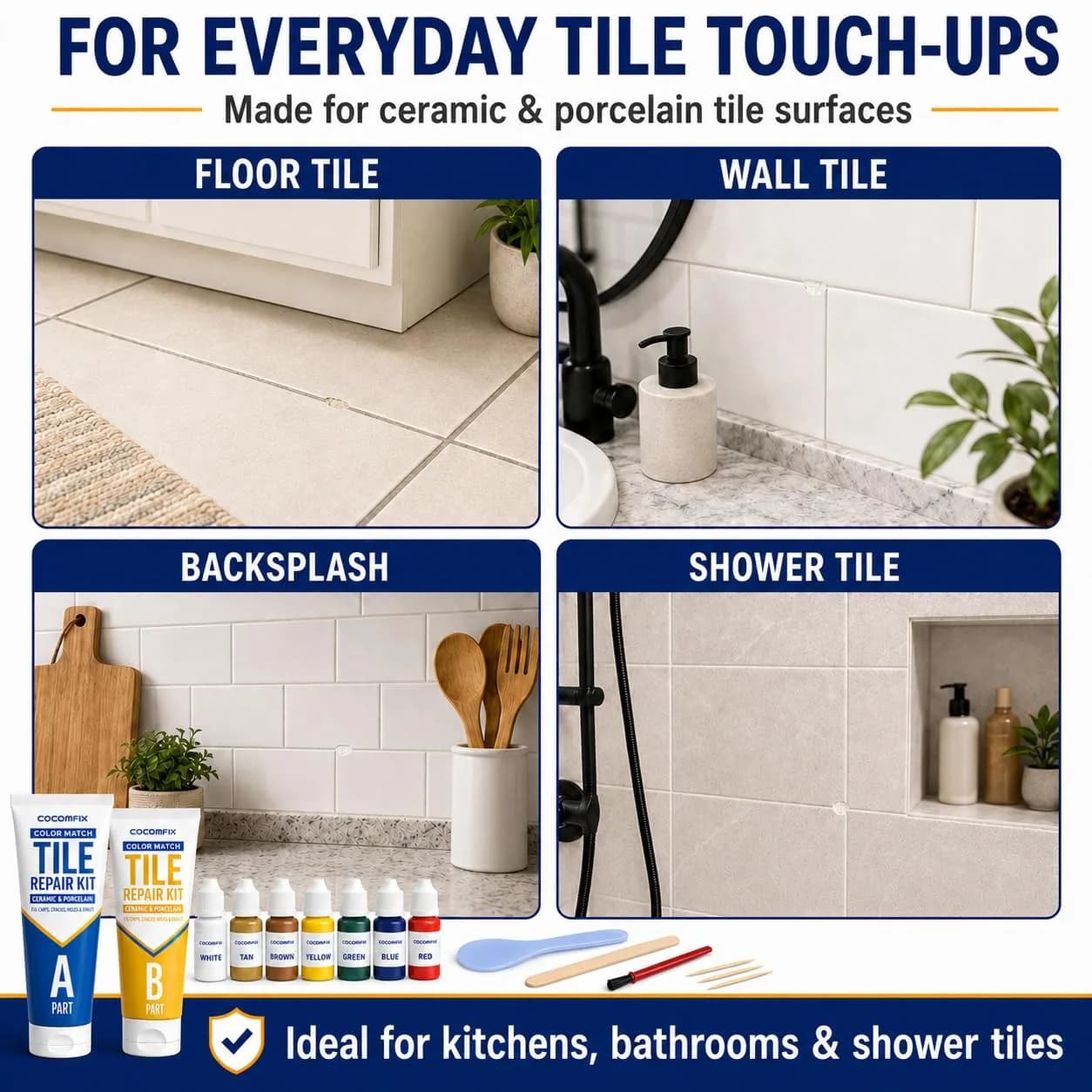 cocomfix Tile Repair Kit, Porcelain & Ceramic Chip, Crack & Hole Filler (231g / 8.15 oz) | USA-Sourced for Seamless DIY Restoration - view 5
