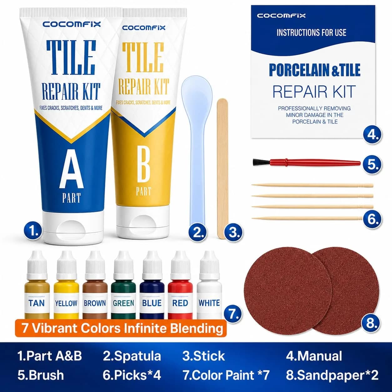 cocomfix Tile Repair Kit, Porcelain & Ceramic Chip, Crack & Hole Filler (231g / 8.15 oz) | USA-Sourced for Seamless DIY Restoration - view 6