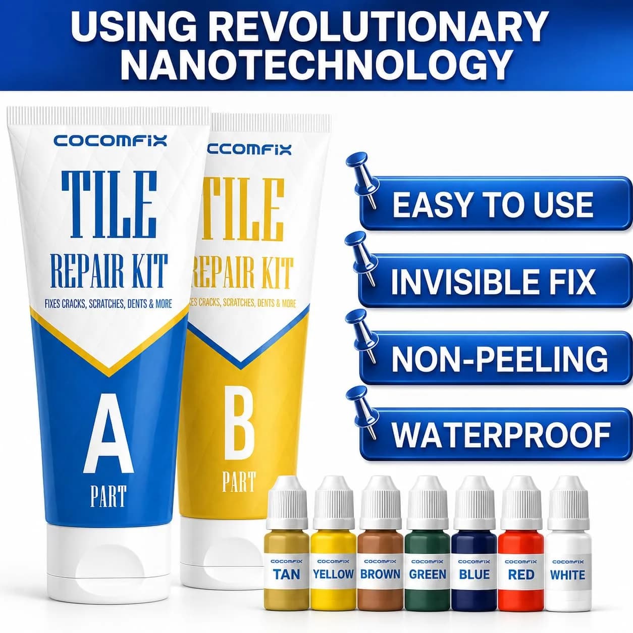 cocomfix Tile Repair Kit, Porcelain & Ceramic Chip, Crack & Hole Filler (231g / 8.15 oz) | USA-Sourced for Seamless DIY Restoration - view 7