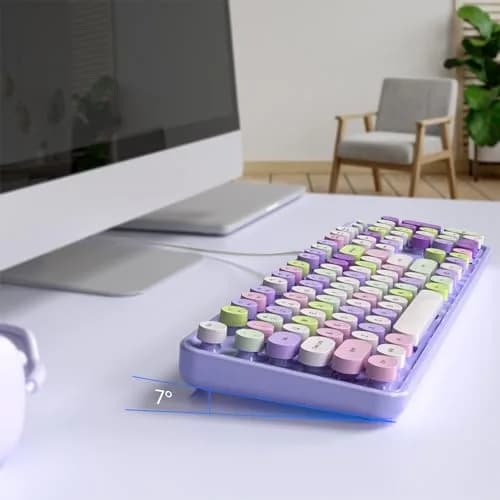 KNOWSQT Wired Computer Keyboard - Purple Colorful Retro Full Size Round Keycaps | Typewriter Style, Compatible with Windows & PC thumbnail 4