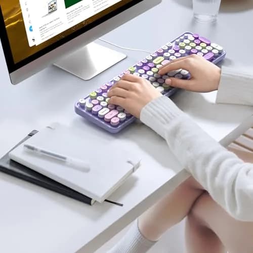 KNOWSQT Wired Computer Keyboard - Purple Colorful Retro Full Size Round Keycaps | Typewriter Style, Compatible with Windows & PC thumbnail 3