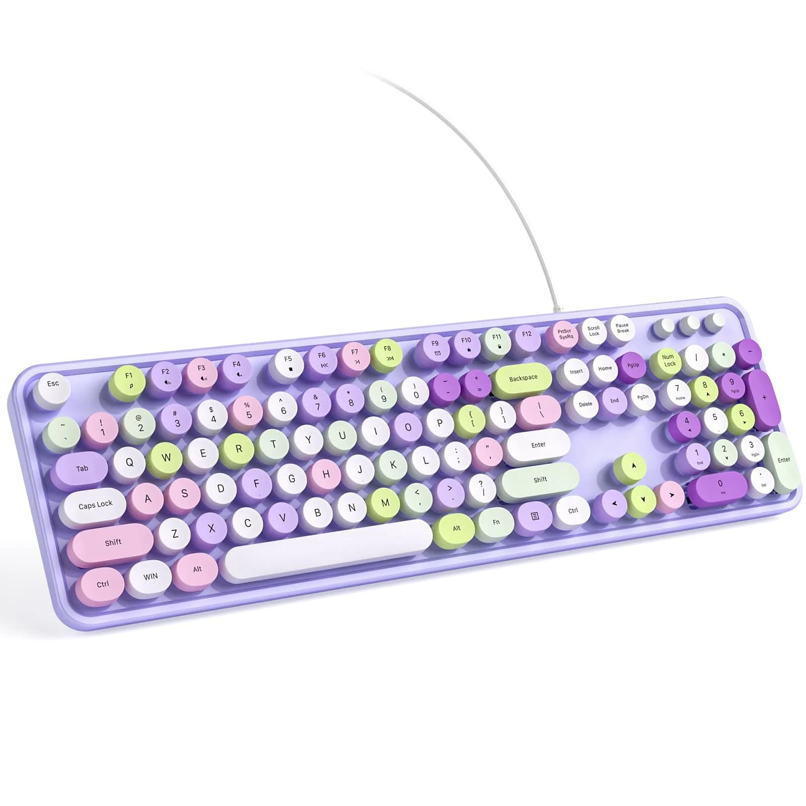 KNOWSQT Wired Computer Keyboard - Purple Colorful Retro Full Size Round Keycaps | Typewriter Style, Compatible with Windows & PC - main product image
