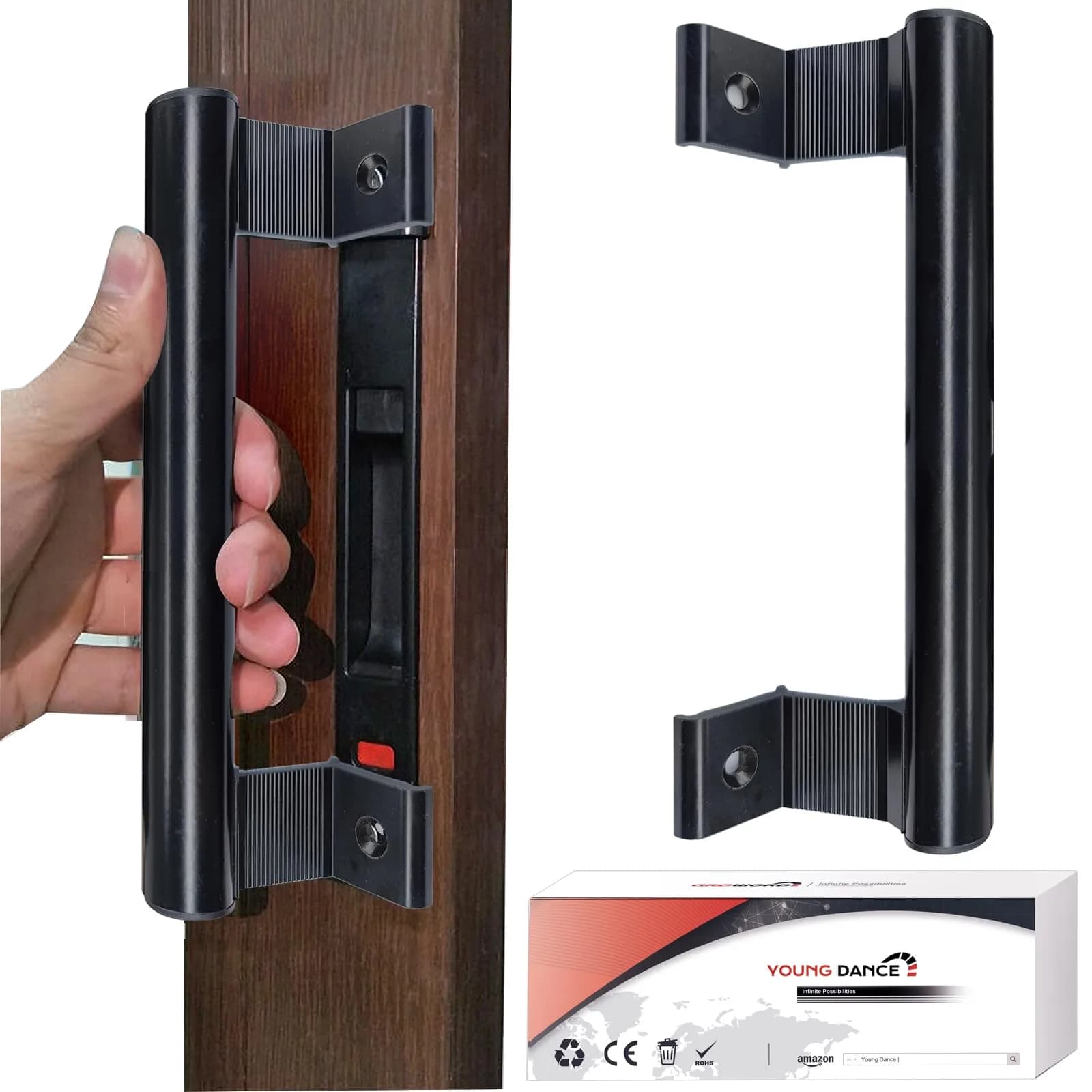 Young Dance Aluminum Sliding Door Handle - 8" Glass Door Pull Fits 6-5/8" Mounting Holes | Perfect for Patio & Glass Doors