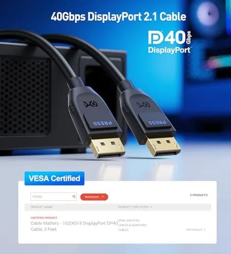 Cable Matters VESA Certified DisplayPort 2.1 Cable 1m (3.3ft) | 40Gbps DP40 8K 120Hz, 4K 240Hz thumbnail 2