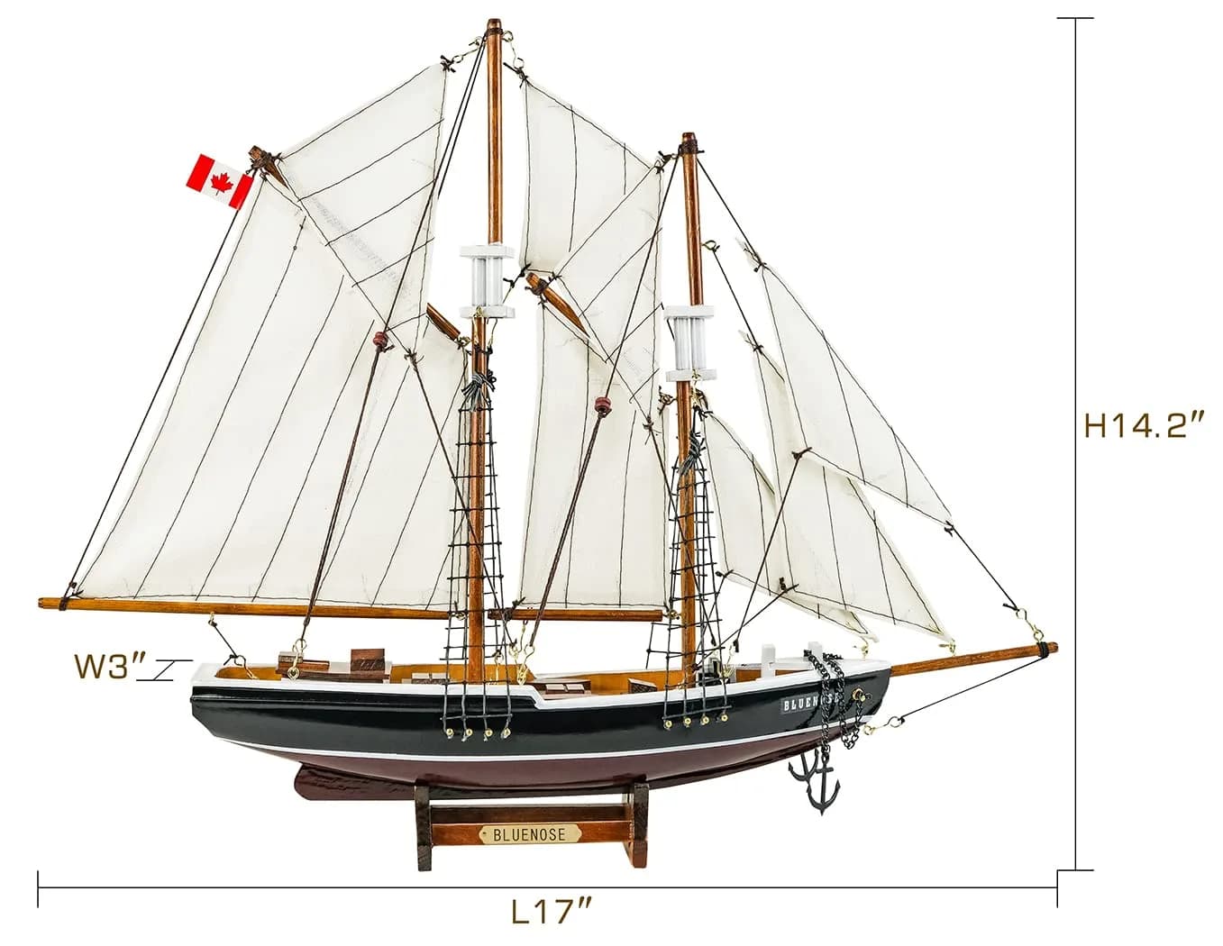 SAILINGSTORY Bluenose Wooden Sailboat Model Ship 43.18cm (17"L x 3"W x 14.20"H) | 1:110 Scale Replica - view 2