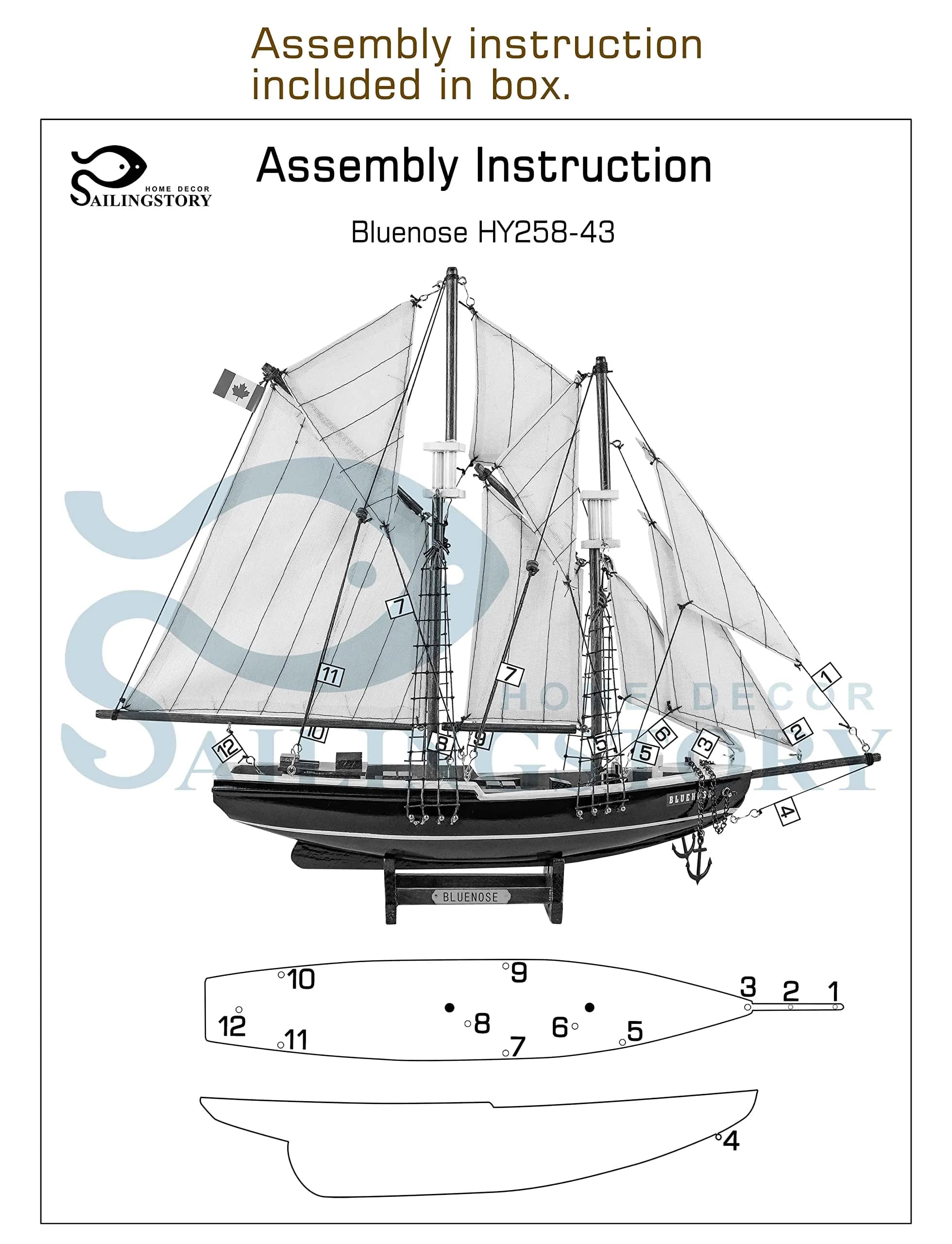 SAILINGSTORY Bluenose Wooden Sailboat Model Ship 43.18cm (17"L x 3"W x 14.20"H) | 1:110 Scale Replica - view 4