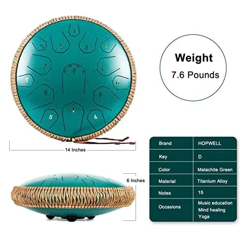 HOPWELL Steel Tongue Drum 15 Note 14 Inch | Hand Pan Percussion Instrument with Music Book & Carry Bag thumbnail 5