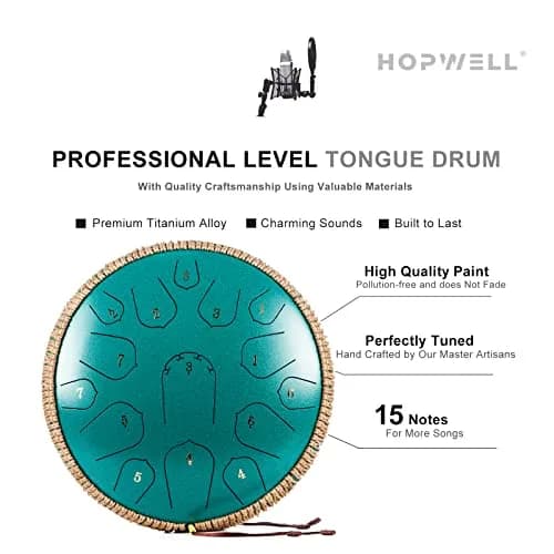 HOPWELL Steel Tongue Drum 15 Note 14 Inch | Hand Pan Percussion Instrument with Music Book & Carry Bag thumbnail 3