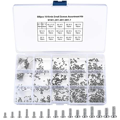 woshilaoDS Tiny Screws for Electronics Assortment Kit M1-M1.7, 800 Pcs | Metric Micro Screws for Repairs thumbnail 1